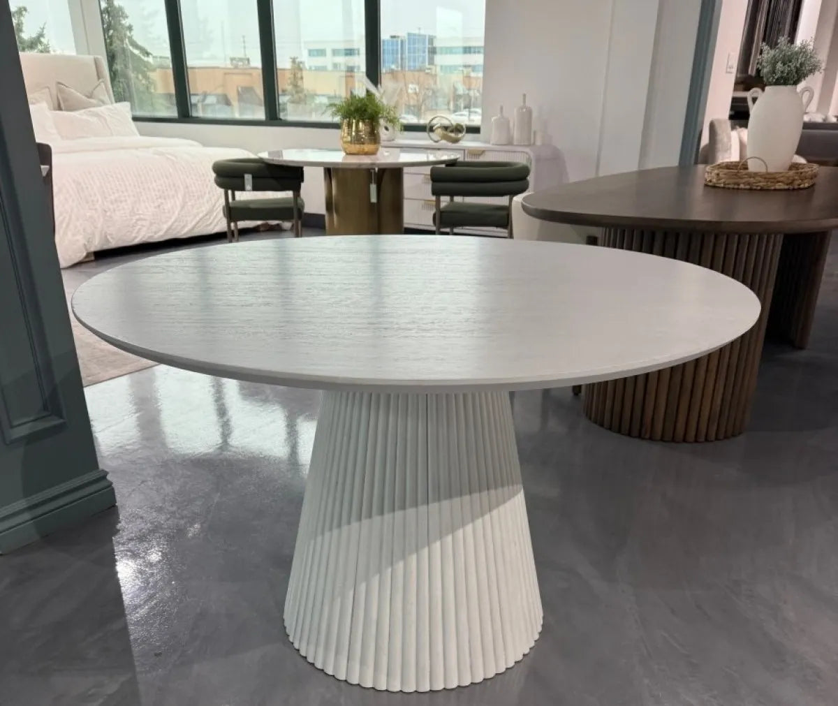 Akira Round Wood Dining Table - Washed White Finish