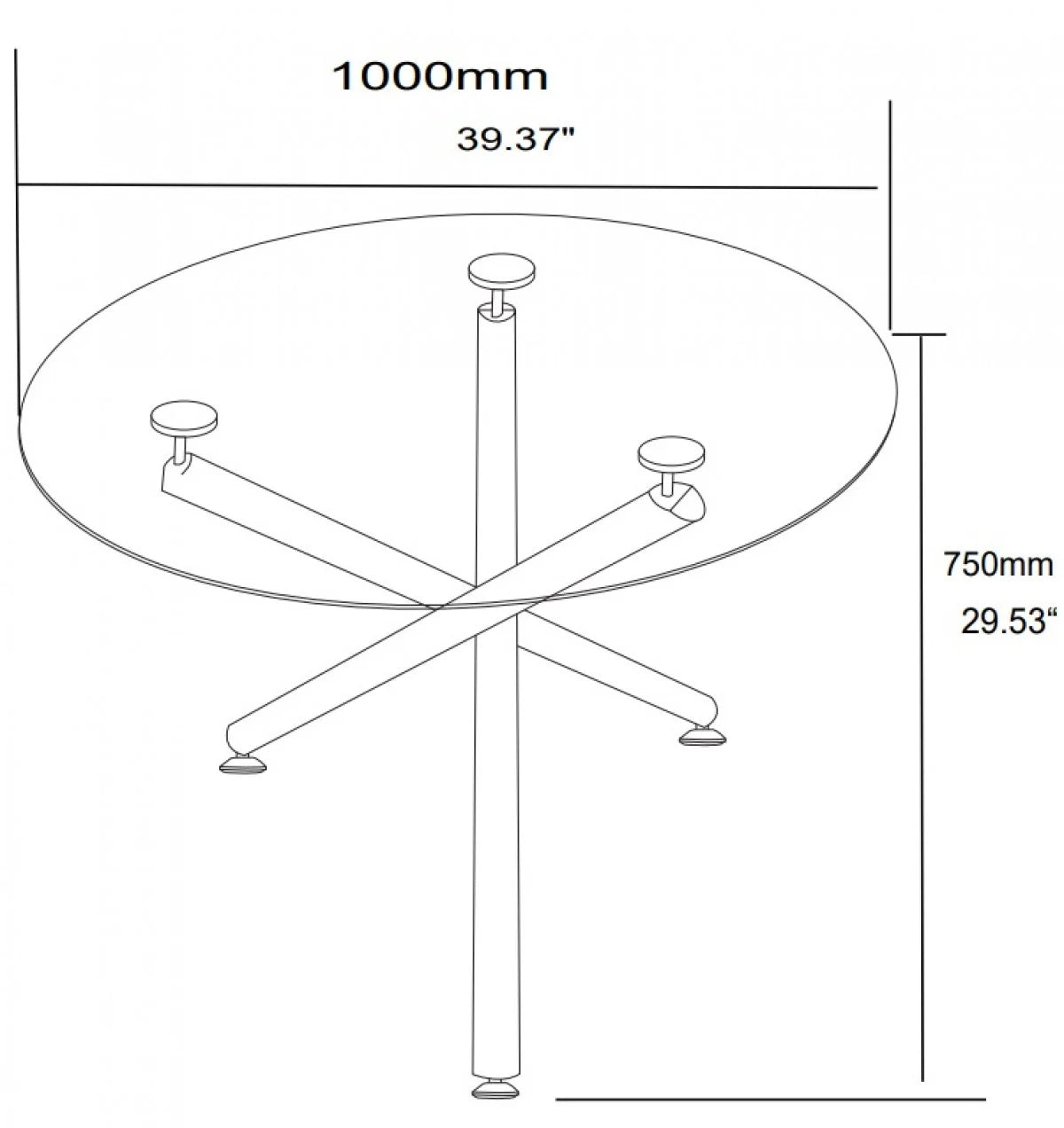 Table à manger dorée avec piètement en X - Verre trempé