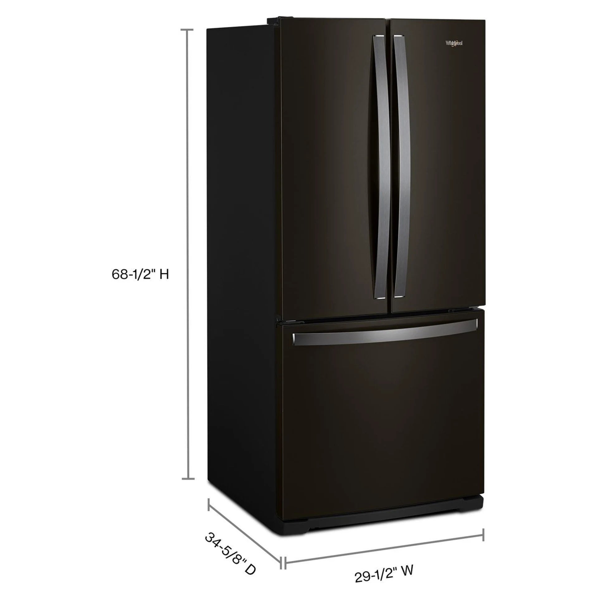 Réfrigérateur Whirlpool 30" 19,7 pi³ Portes Françaises Acier inoxydable noir résistant aux traces de doigts WRF560SMHV