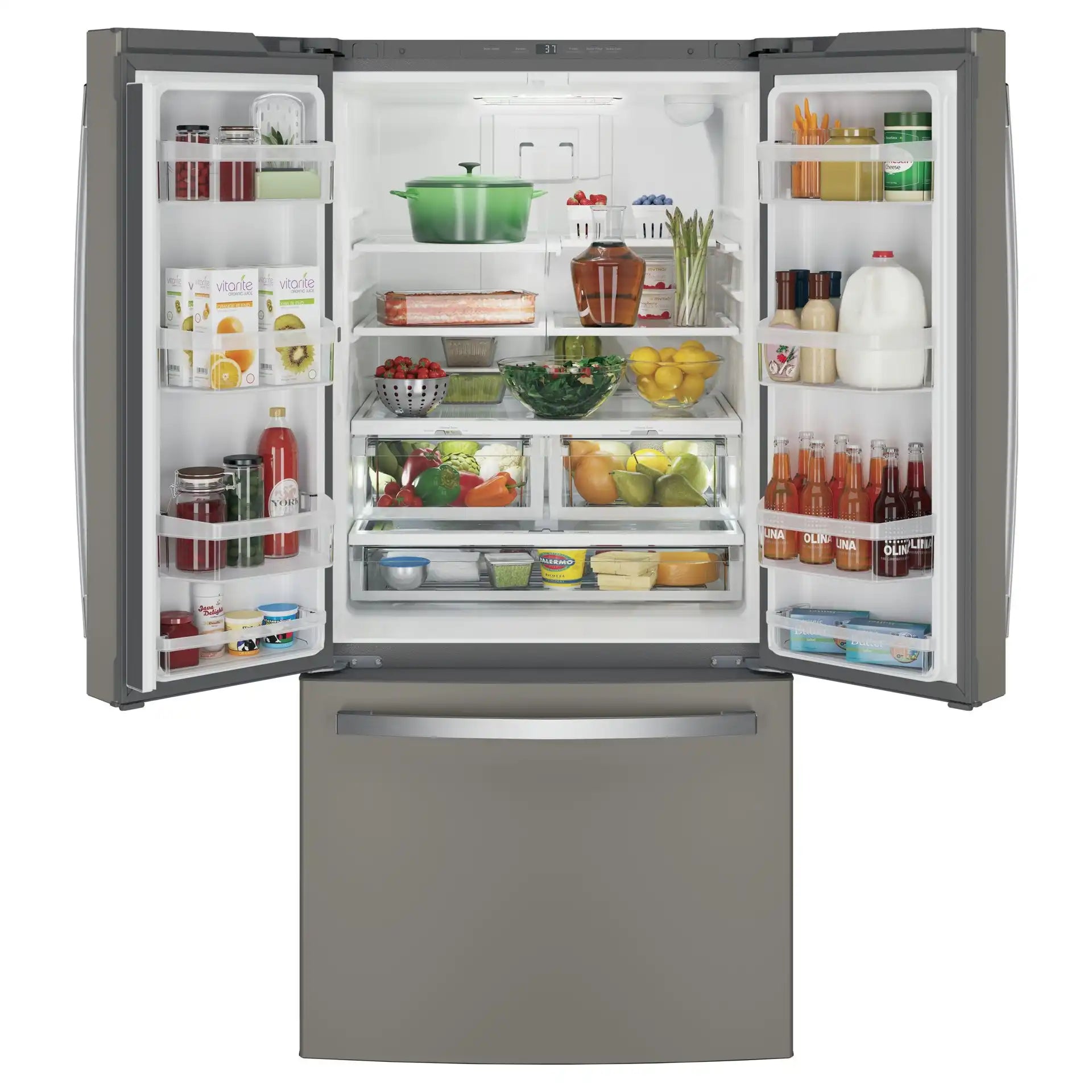 Réfrigérateur GE 33" 18,6 pi³ Portes Françaises Ardoise Profondeur Comptoir GWE19JMLES