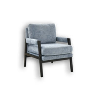 Fauteuil Carlo en chenille bleue - Cadre noir minuit