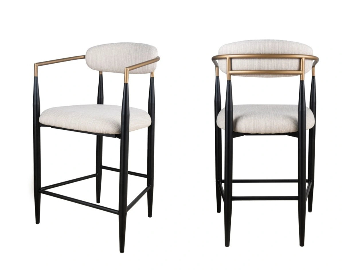 Ensemble de 2 Tabourets de Comptoir Mykos - Tissu Beige