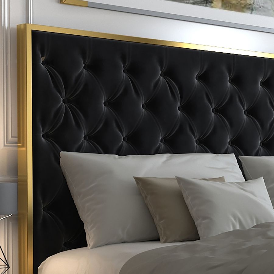 Lit Queen 60" Lucille en noir et or ( Meuble Mtl )