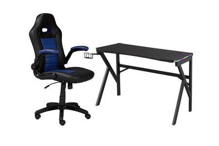 ENSEMBLE BUREAU ET CHAISE GAMING, BLEU/NOIR ( Meuble Mtl )