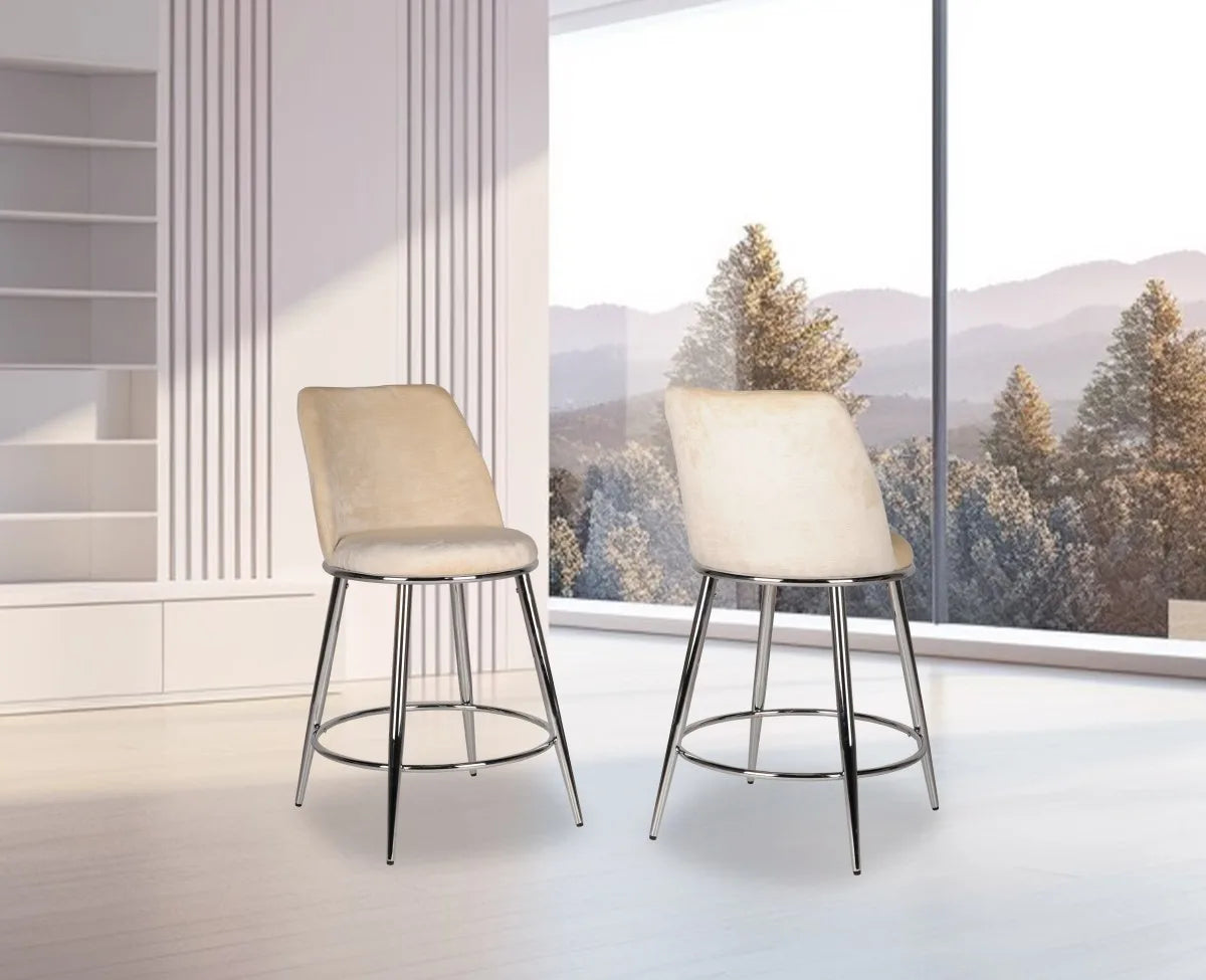 Ensemble de 2 Tabourets de Comptoir Nova - Beige et Chrome