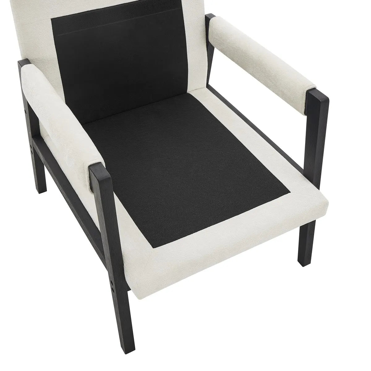 Fauteuil Carlo en chenille beige - Cadre noir minuit