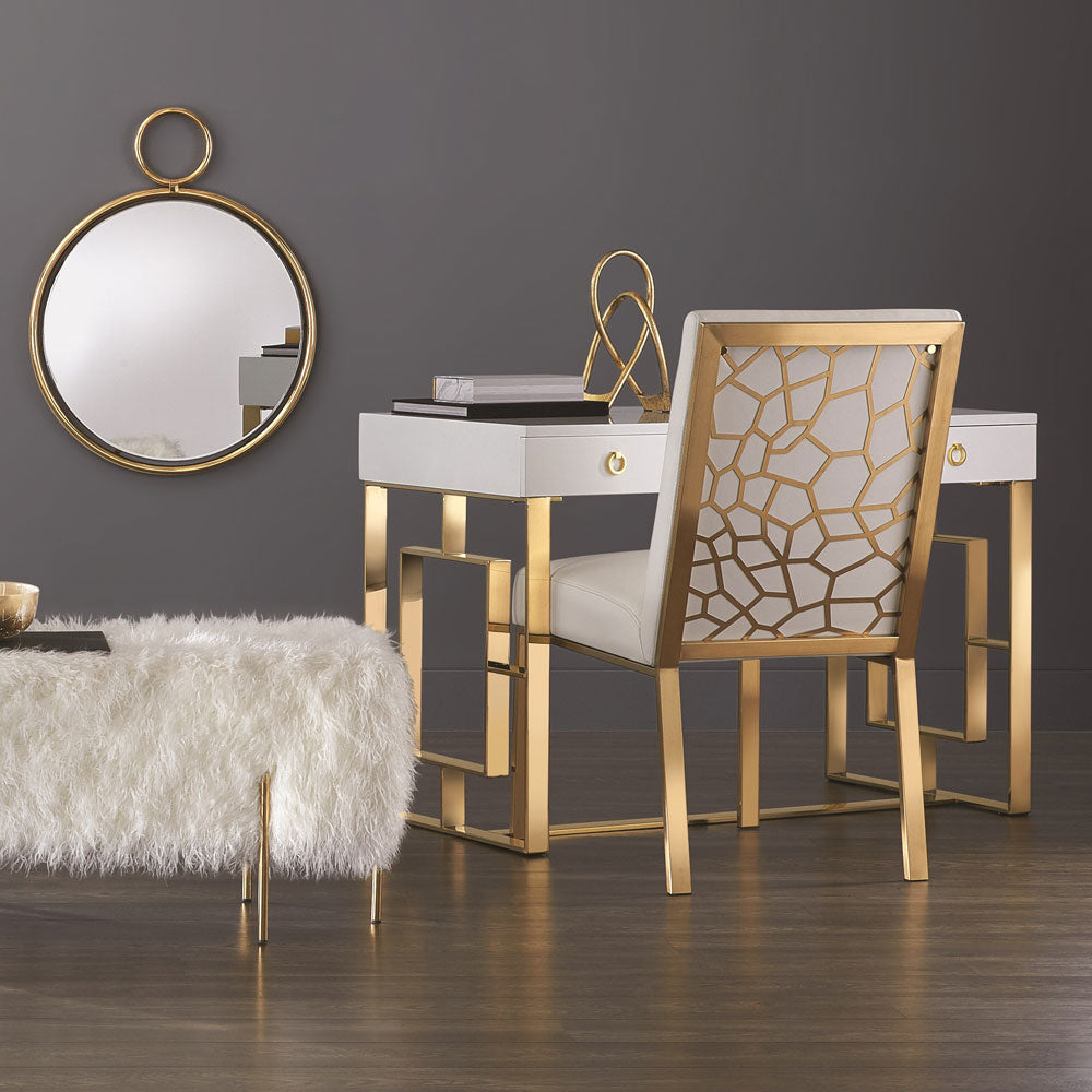 Chaise de salle à manger Wellington Gold : similicuir blanc