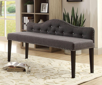 Banc en tissu Athena avec dossier tufté glamour classique  ( Meuble Mtl )