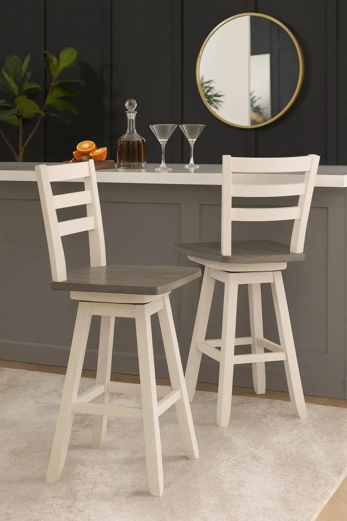 Ensemble de 2 Tabourets de Comptoir Artega - Gris et Blanc