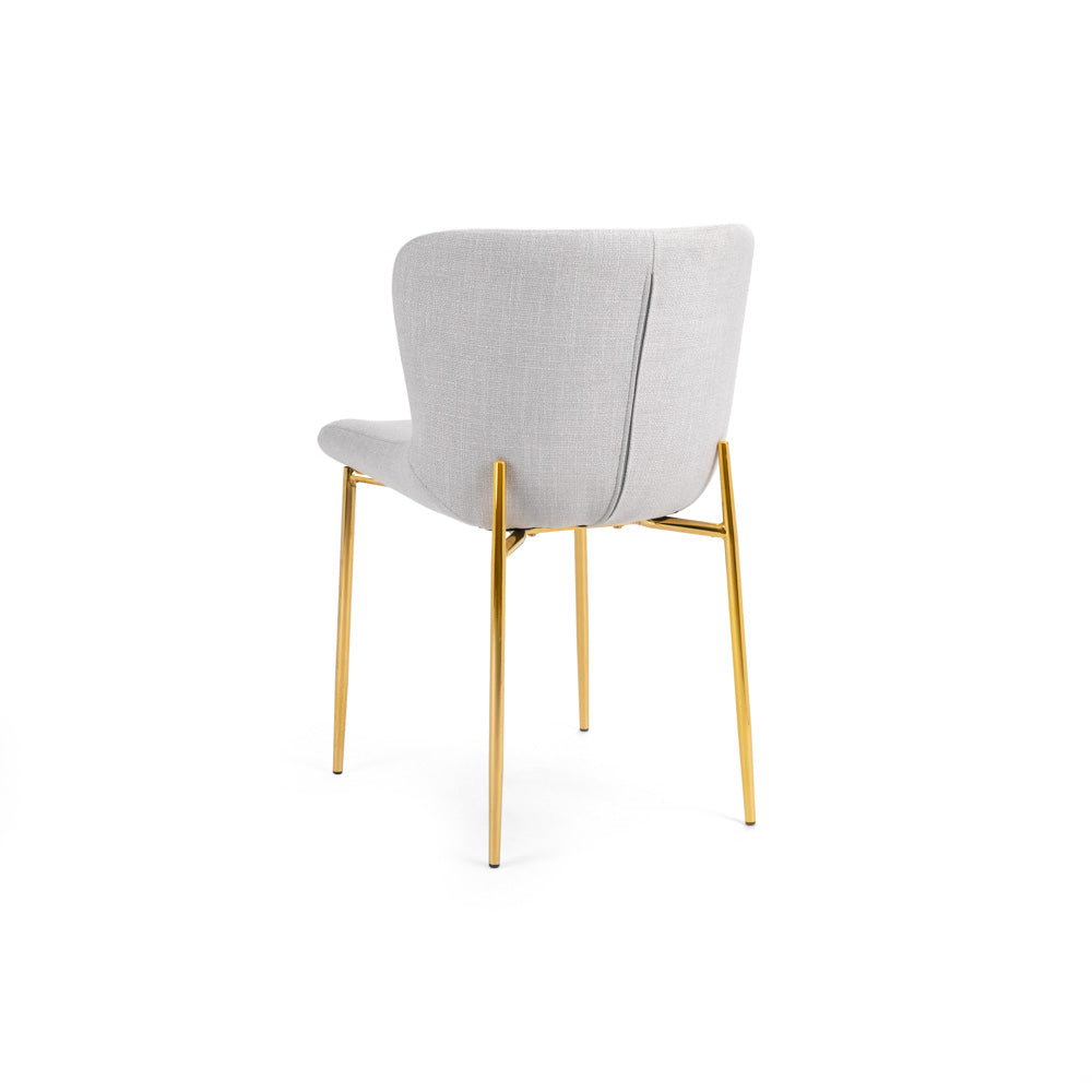 Chaise de salle à manger Malta : lin gris clair avec pieds dorés