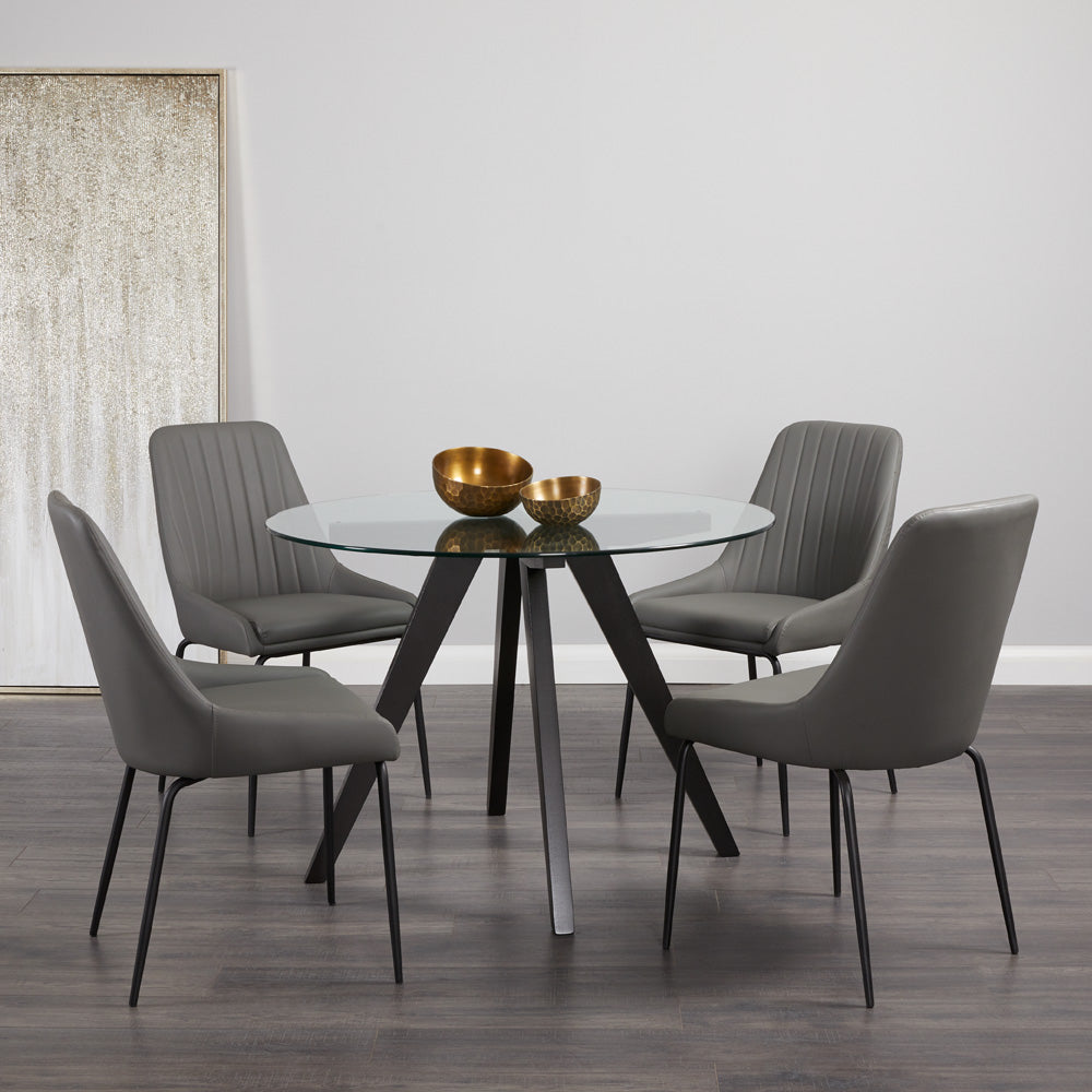 Chaise de salle à manger noire Moira : similicuir gris foncé