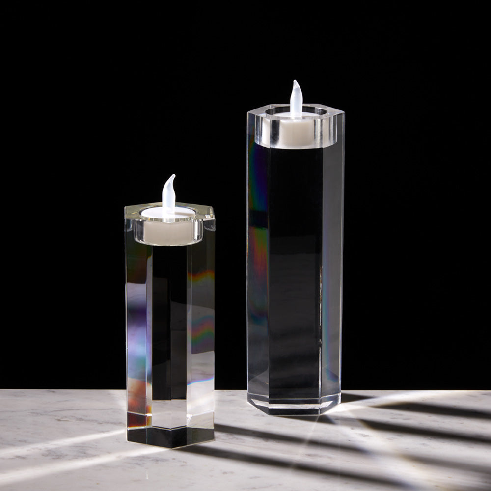 Bougeoirs hexagonaux en acrylique cristal (Ensemble de 2)