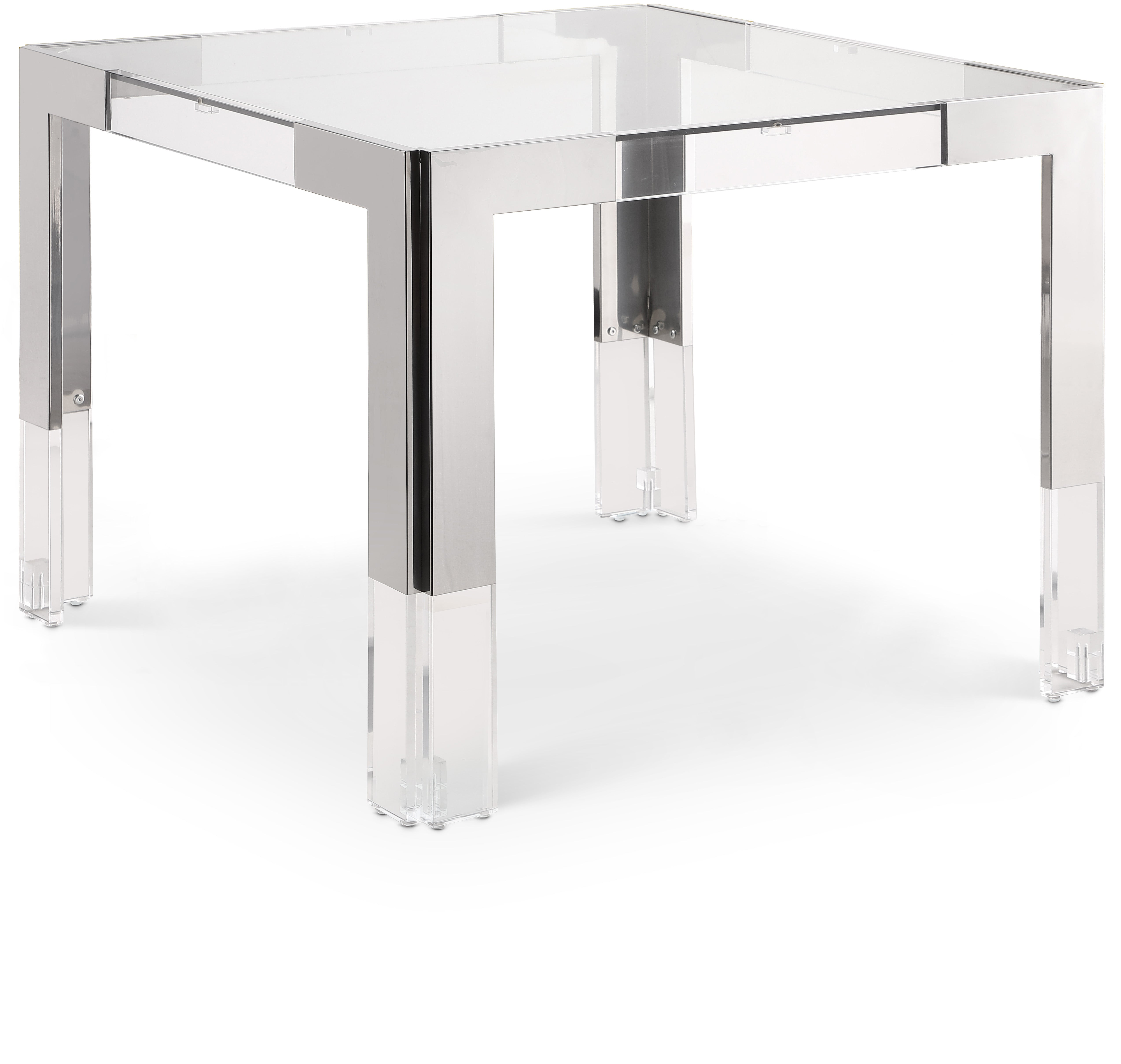 Table de Repas Casper 38" : Chrome, Acrylique et Verre Trempé