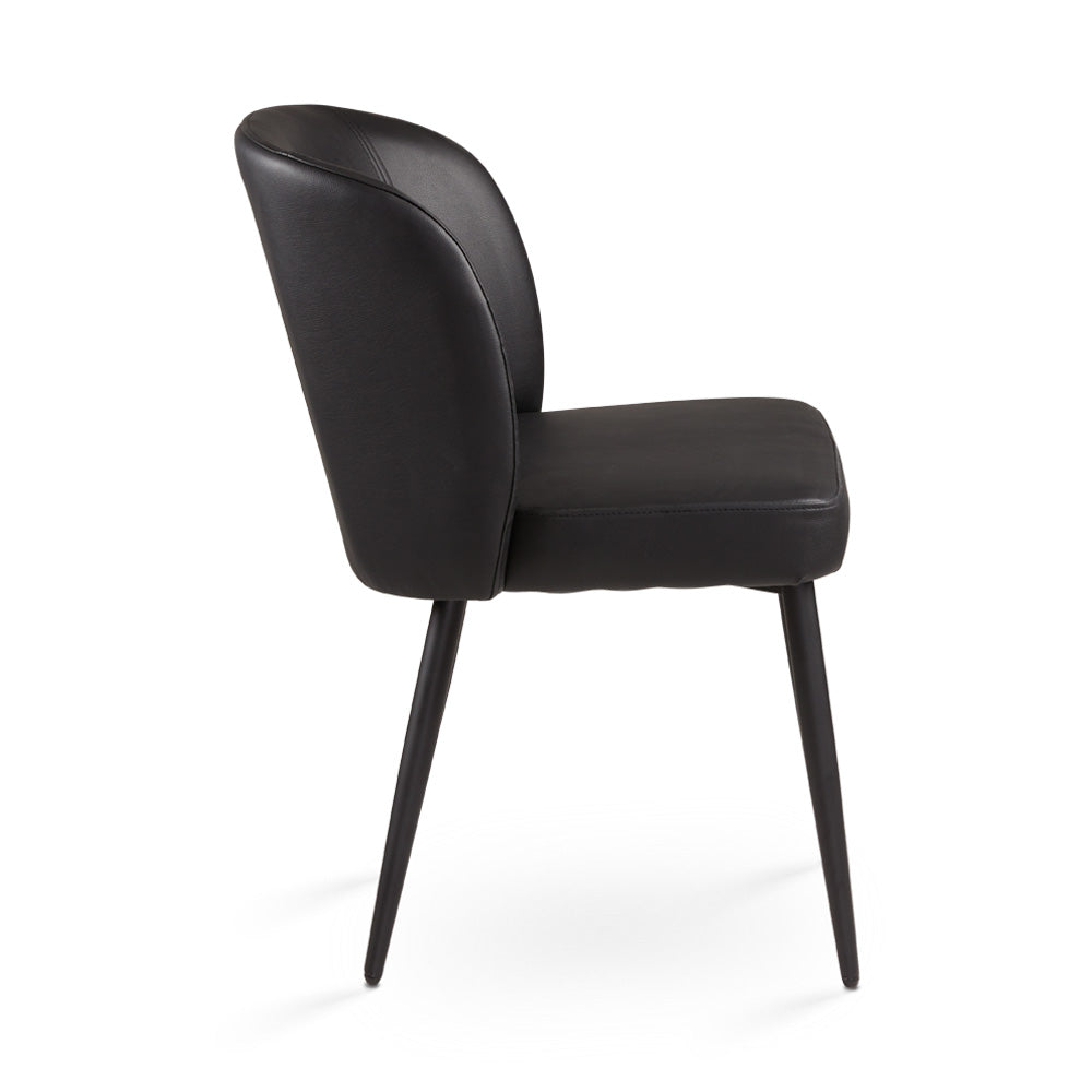 Chaise de salle à manger Fortina : similicuir noir avec pieds noirs