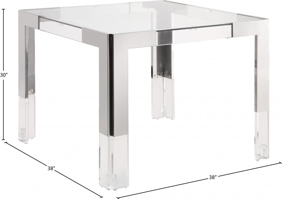 Table de Repas Casper 38" : Chrome, Acrylique et Verre Trempé