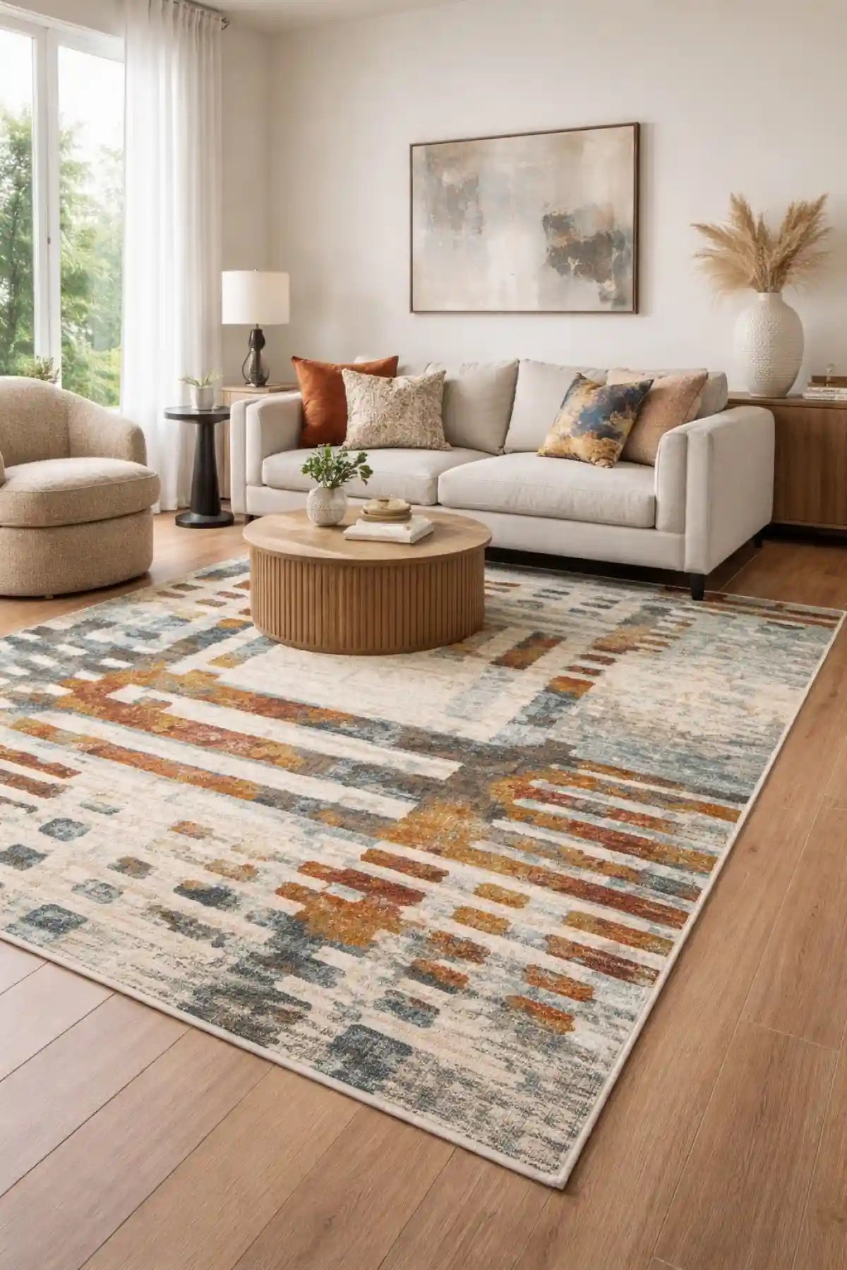 Soleil 5x8 : Tapis au Design Délavé Crème, Gris et Brun