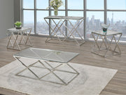 Ensemble de table basse 3 pièces, plateau en verre avec pieds en acier inoxydable
