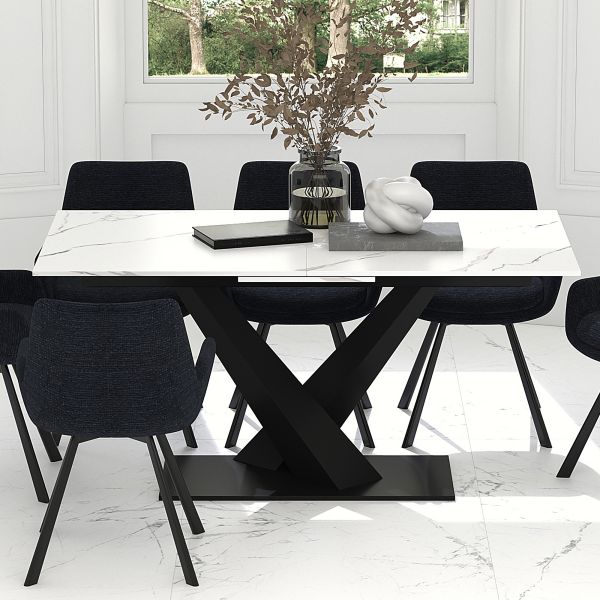 Table de salle à manger Julius avec extension en blanc et noir