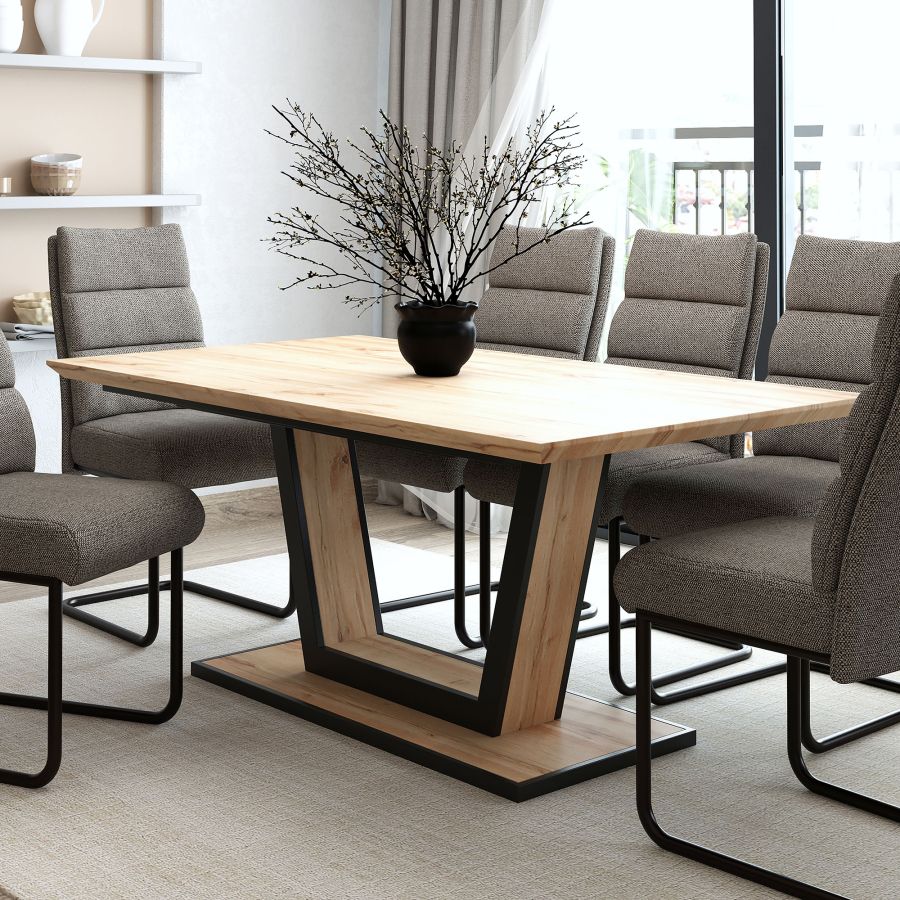 Table de salle à manger Forna avec extension en naturel et noir