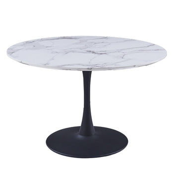 Table de salle à manger ronde Zilo de 48 po en faux marbre blanc et noir