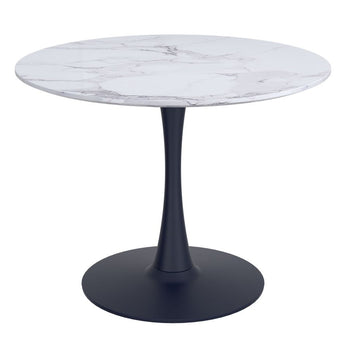 Table de salle à manger ronde Zilo de 40 po en faux marbre blanc et noir