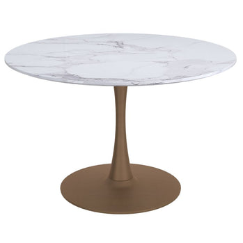 Table de salle à manger ronde Zilo de 48 po en faux marbre blanc et or vieilli ( Meuble Mtl )