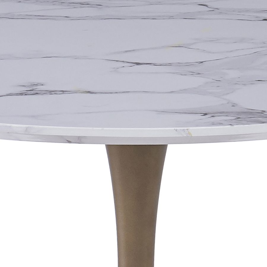 Table de salle à manger ronde Zilo de 40 po en faux marbre blanc et or vieilli