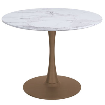 Table de salle à manger ronde Zilo de 40 po en faux marbre blanc et or vieilli