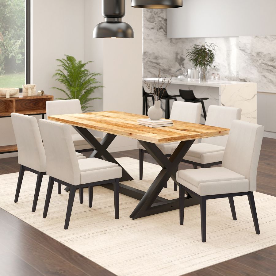 Chaise de salle à manger Cortez, lot de 2, en simili cuir beige et noir ( Meuble Mtl )