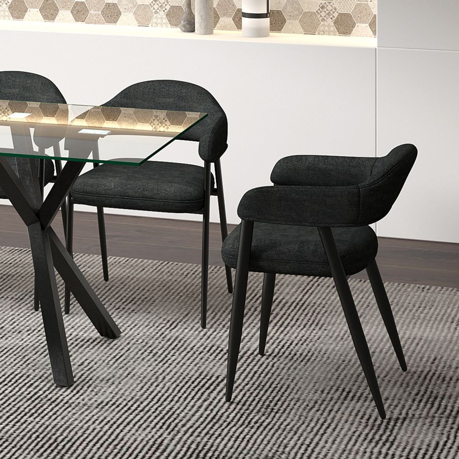 Chaise de salle à manger Archer, ensemble de 2, en tissu anthracite et noir ( Meuble Mtl )