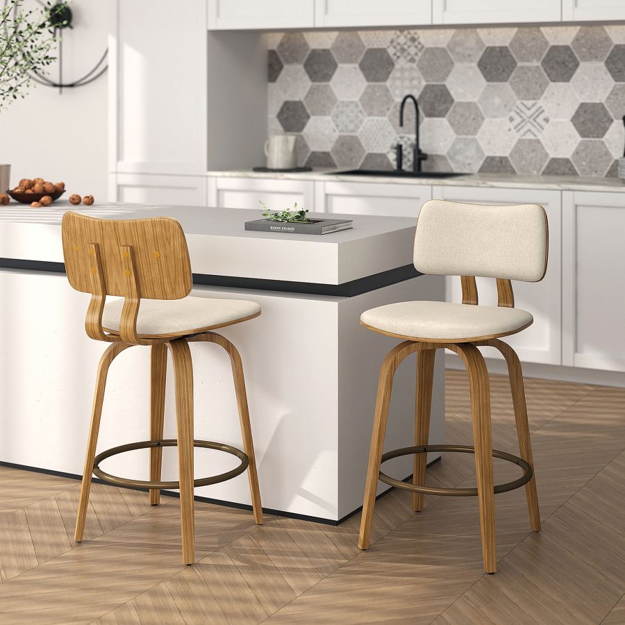 Zuni 26" Tabouret de comptoir pivotant en tissu beige et naturel ( Meuble Mtl )