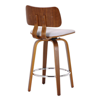 Tabouret de comptoir Zuni de 26 po avec pivot en tissu gris et noyer ( Meuble Mtl )