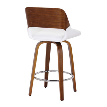 Tabouret de comptoir Hudson de 26 po avec pivot en similicuir blanc et noyer ( Meuble Mtl )