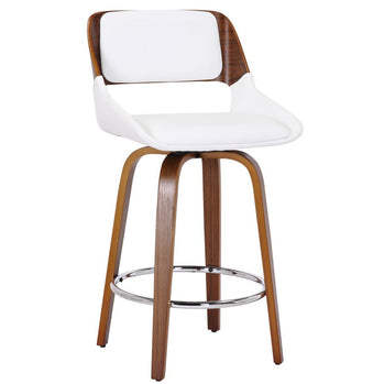 Tabouret de comptoir Hudson de 26 po avec pivot en similicuir blanc et noyer ( Meuble Mtl )