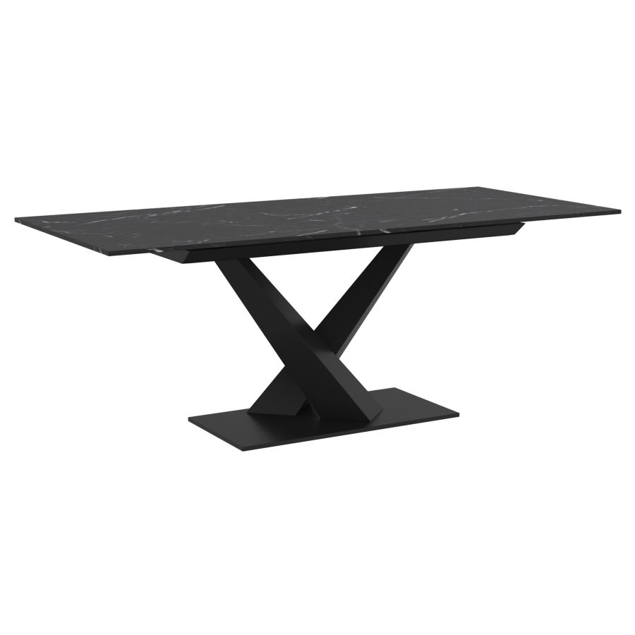 Ensemble de salle à manger 7 pièces Julius/Scarlet avec table noire et chaise ivoire