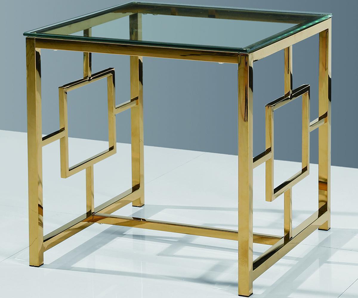 Table de Bout Naomi : Structure Cubique Dorée et Verre Trempé