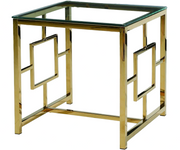 Table de Bout Naomi : Structure Cubique Dorée et Verre Trempé
