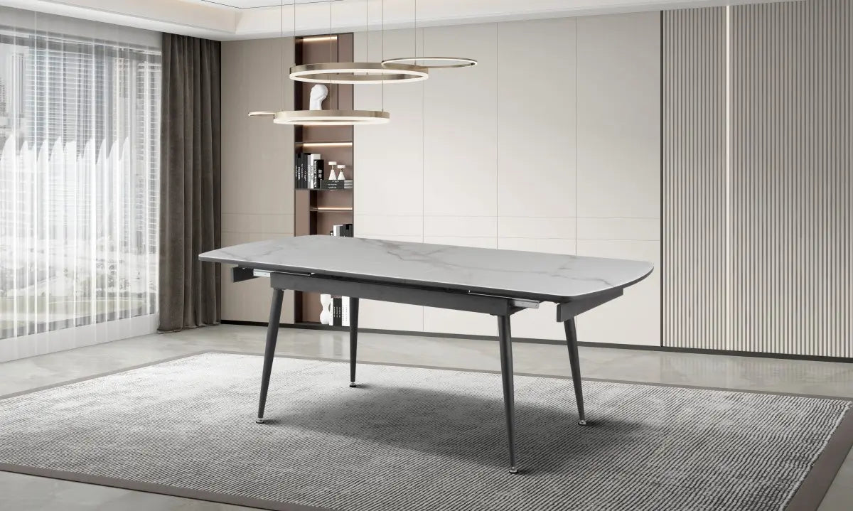 Fabian White Extendable Dining Table - Marble Effect