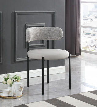 Chaise de salle à manger en cuir végétalien et tissu bouclé Beacon crème