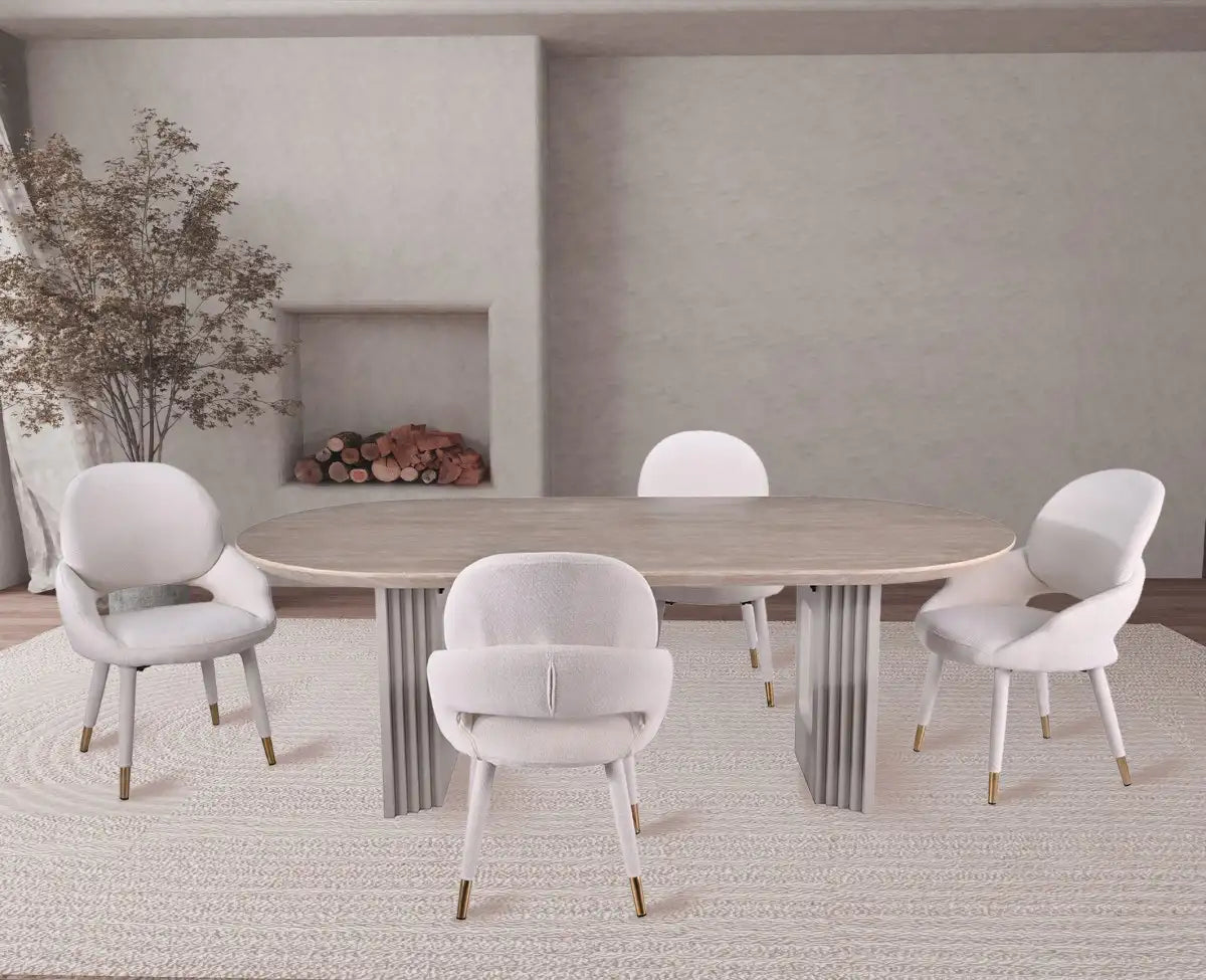 Bode Dining Set | Large Pedestal Table and 4 Beige Chairs