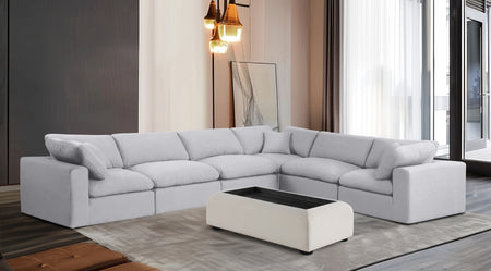 Canapé sectionnel confortable en tissu texturé en lin
