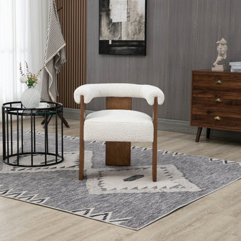 Chaise de salle à manger en tissu boucle crème Barrel