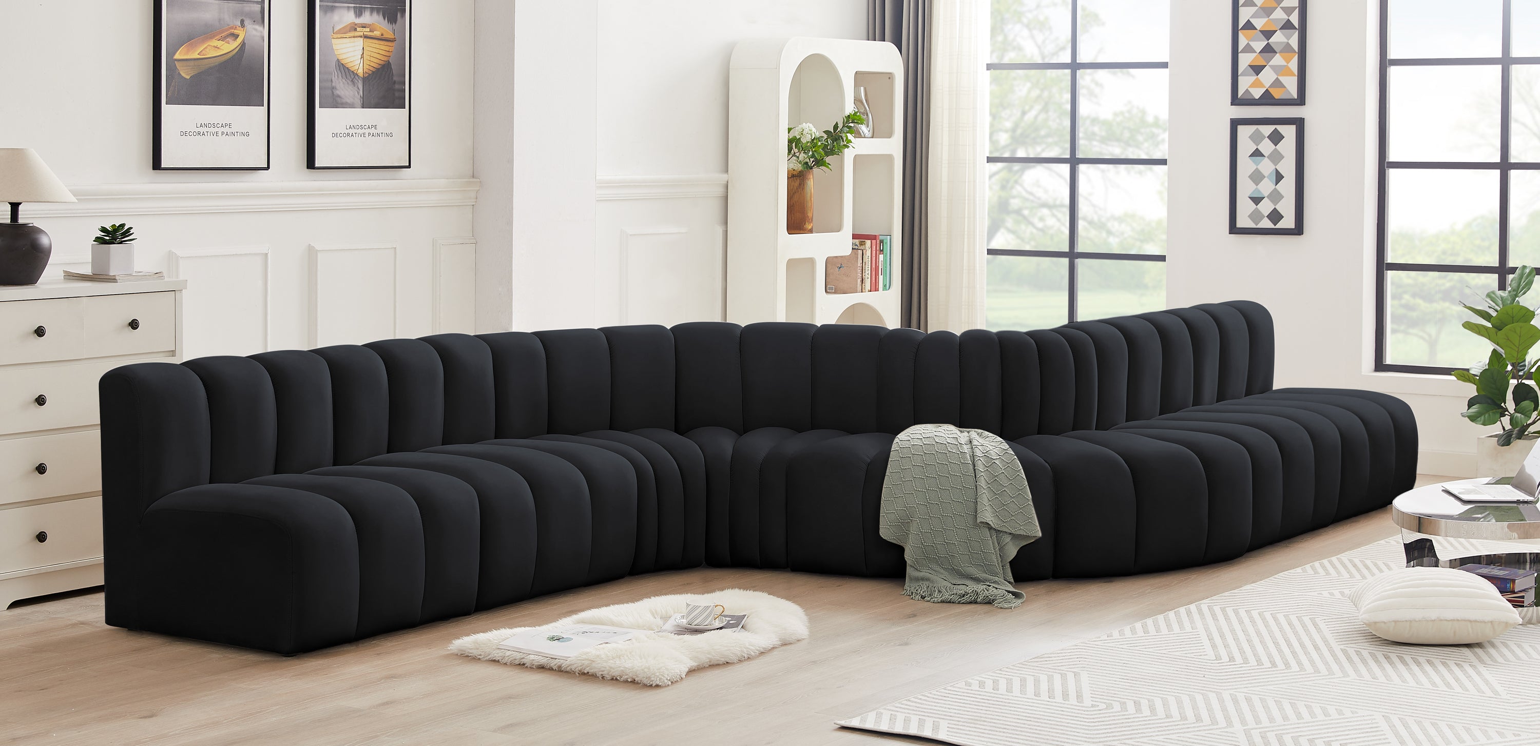 Aménagement Arc 8 Pièces : Sectionnel Modulaire Velours Chic