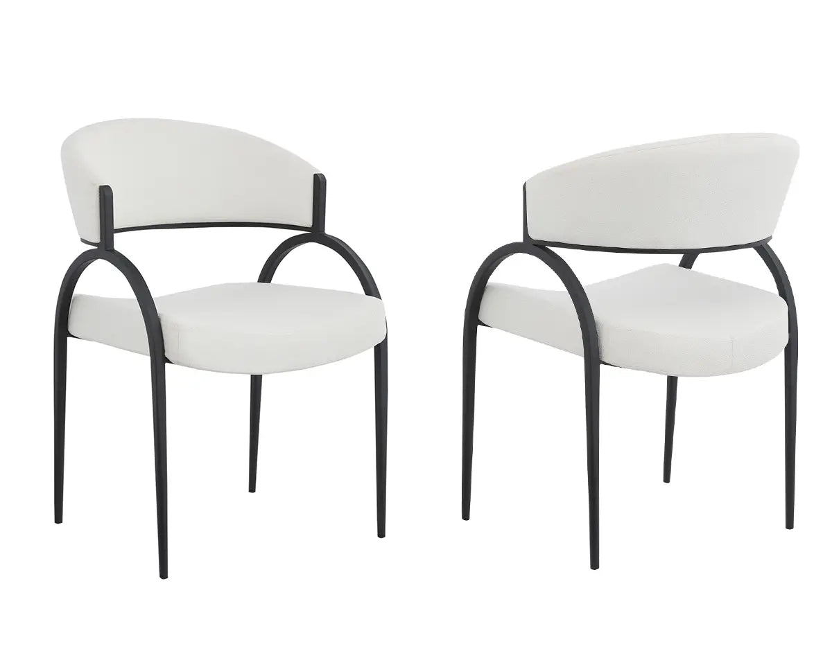 Chaises Alessia en tissu crème | Cadre courbé en fer noir (Duo)
