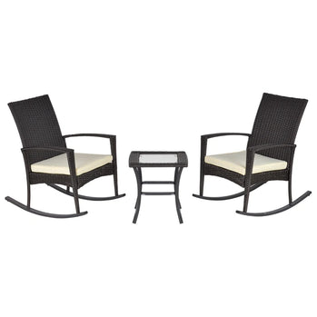 Ensemble de 3 chaises à bascule en osier pour patio, ensemble bistro d'extérieur en rotin PE, ensemble de conversation à bascule avec 2 chaises et 1 table basse pour jardin, terrasse, bord de piscine, gris foncé