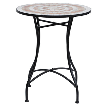 Table de patio ronde en mosaïque de 23,5 pouces, table basse de bistro latérale en métal, mobilier d'extérieur, plateau en céramique pour jardin et pelouse