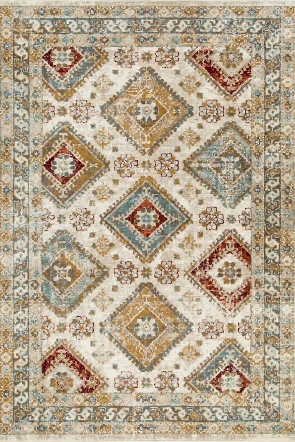 Maisha 5x8 : Tapis aux Motifs Détaillés Gris, Crème et Taupe