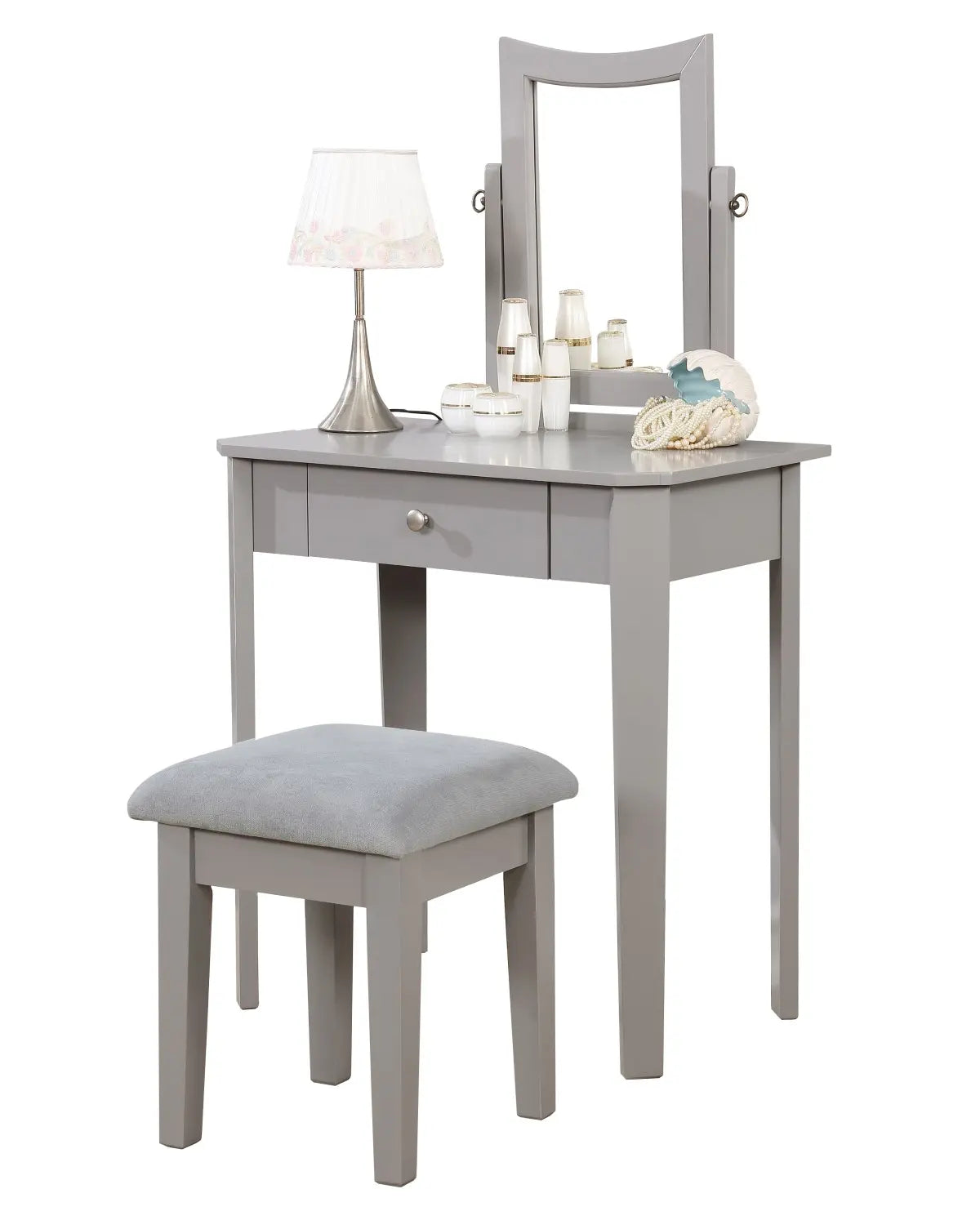 Coiffeuse compacte Cecilia Grise | Design moderne avec tiroir