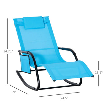 Chaise à bascule de patio avec tissu en maille, chaise longue d'extérieur à bascule avec appui-tête amovible et poche latérale pour jardin, terrasse, pelouse, bleu foncé