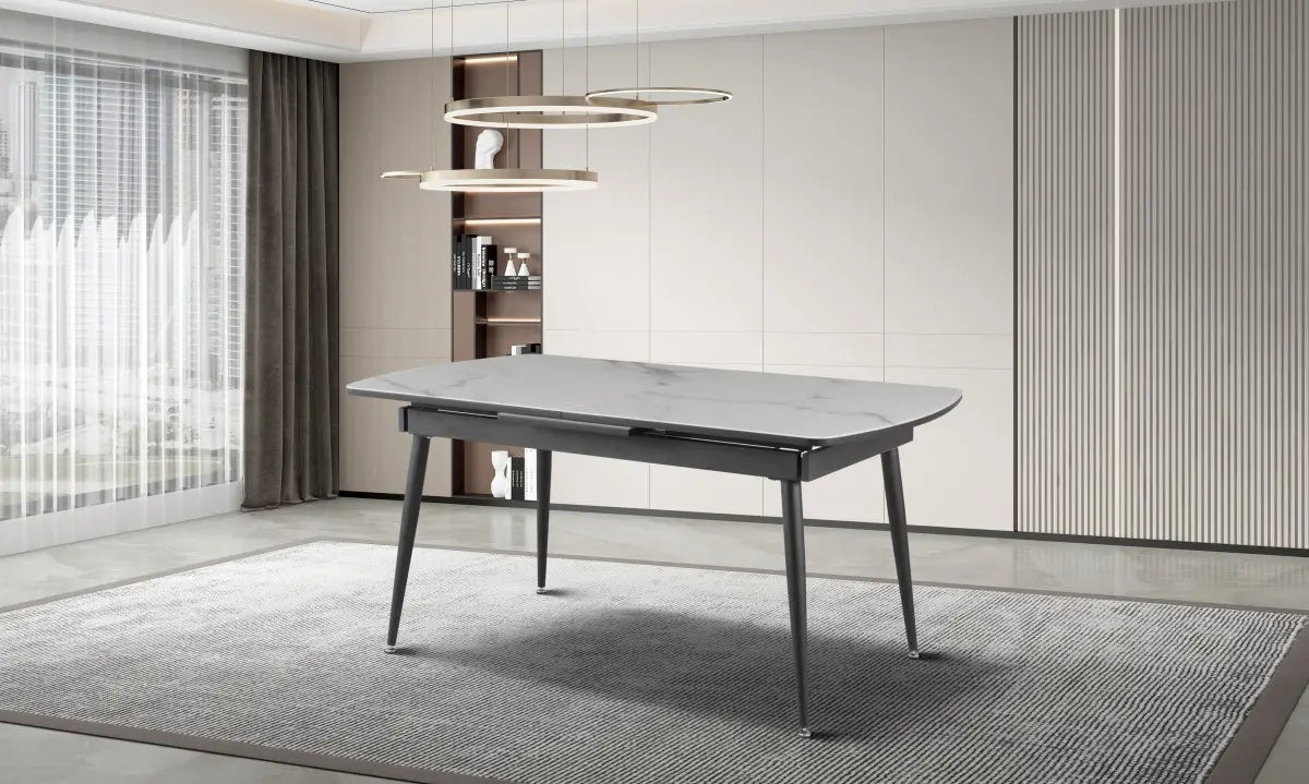 Fabian White Extendable Dining Table - Marble Effect
